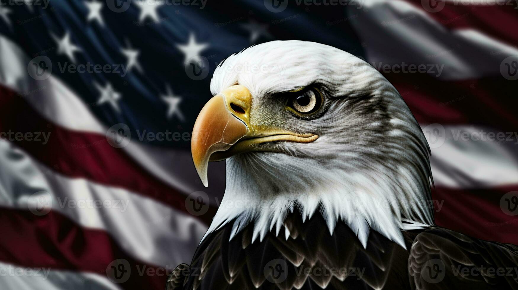 aquila su il sfondo di il americano bandiera, memoriale o indipendenza giorno, generativo ai foto
