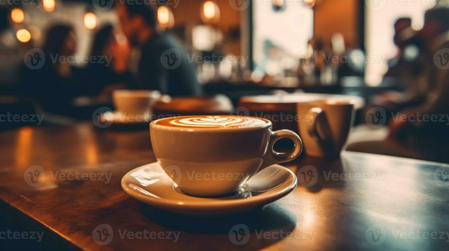 Là è un' tazza di caffè su un' piattino su un' tavolo. generativo ai. foto