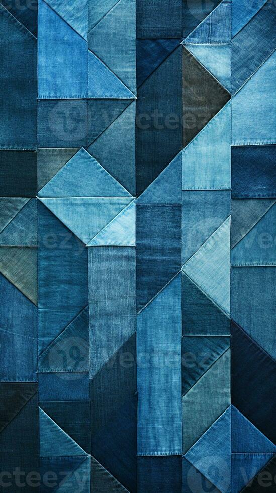 creativo patchwork di denim textures nel vario occhiali da sole di blu, ideale per incentrato sui giovani moda annunci ai generativo foto