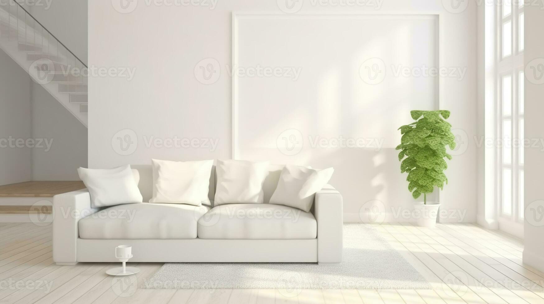 scandinavo interno design. idea di bianca minimalista camera con divano. generativo ai foto