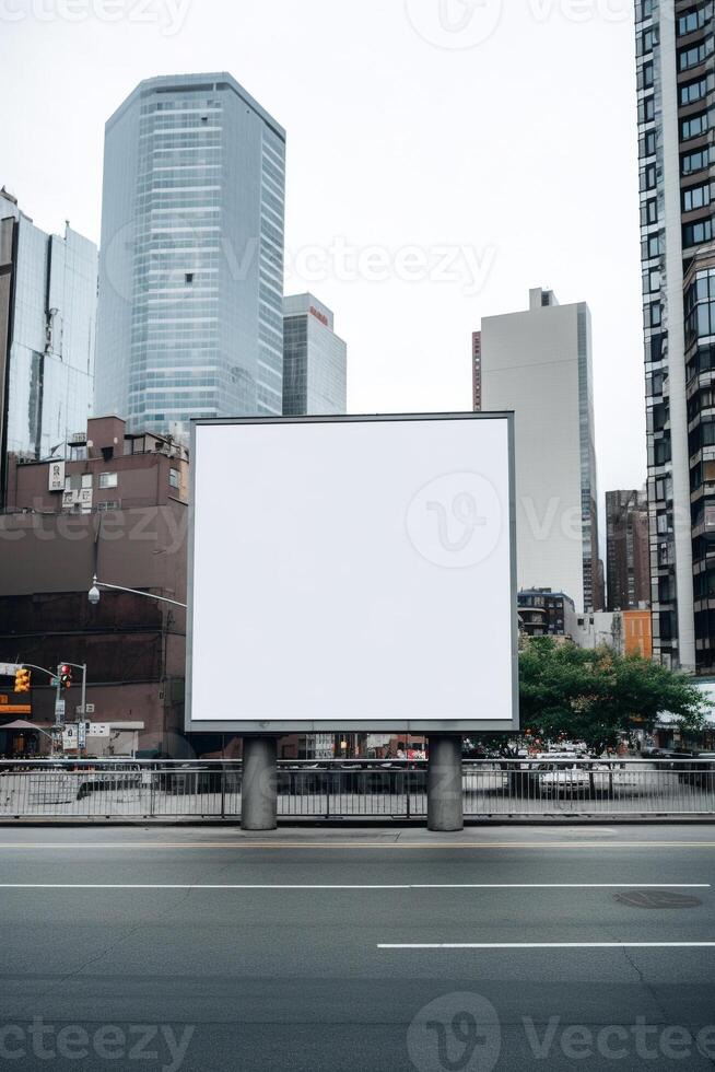 vuoto tabellone telaio annidato in mezzo un' vivace urbano paesaggio, Aperto tela per creatività ai generativo foto