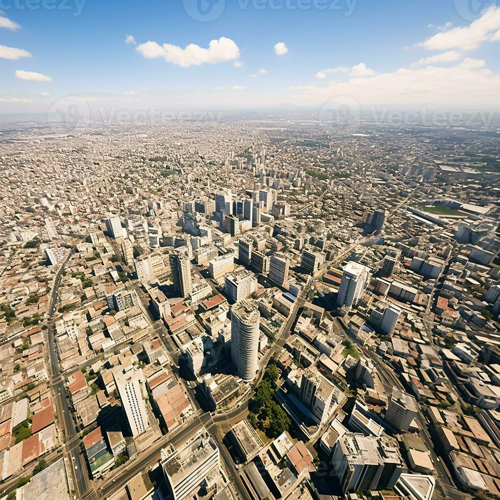 un' di droni panoramico prospettiva di città e paesaggi rivelatrice il nascosto vastità e complessità di nostro mondo ai generativo foto