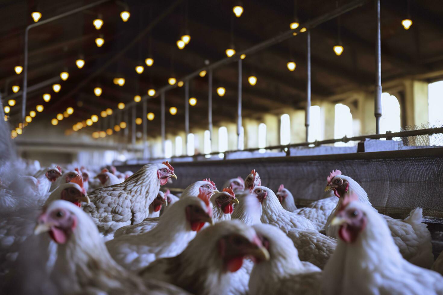 pollo azienda agricola per in crescita broiler polli per il età di uno e un' metà mesi, ai generativo foto