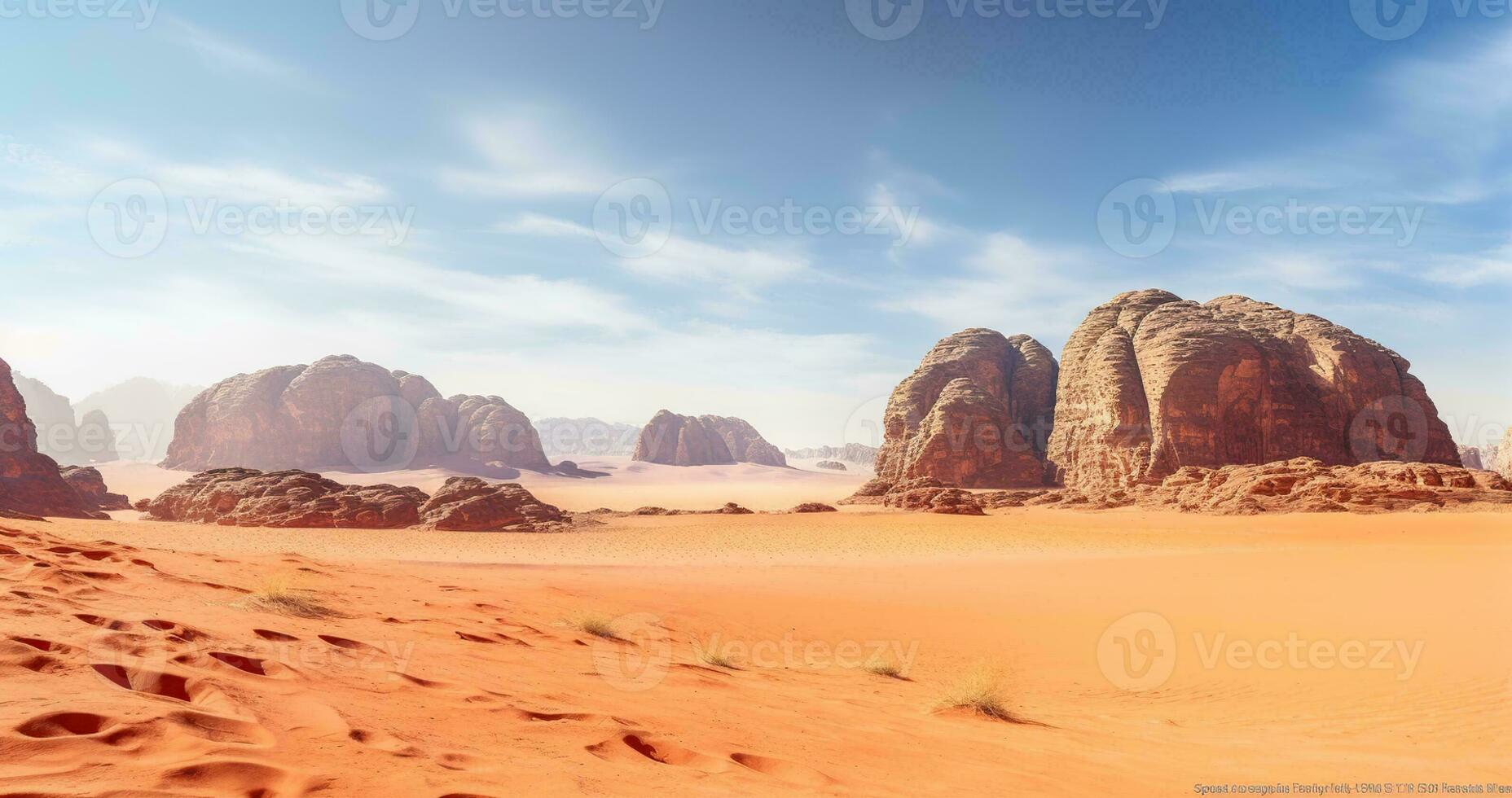 il mozzafiato panorama di un' rosso sabbia deserto Abbracciare una persona montagnoso rocce. generativo ai foto