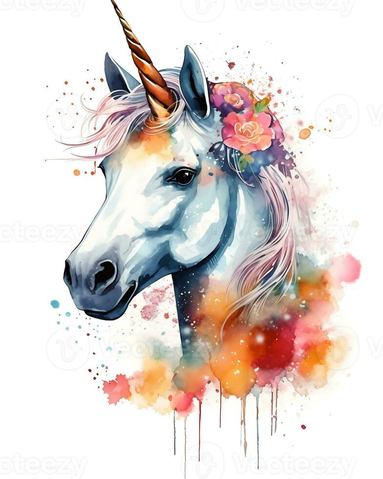 acquerello colorato fiore unicorno viso illustrazione bellissimo sfondo foto