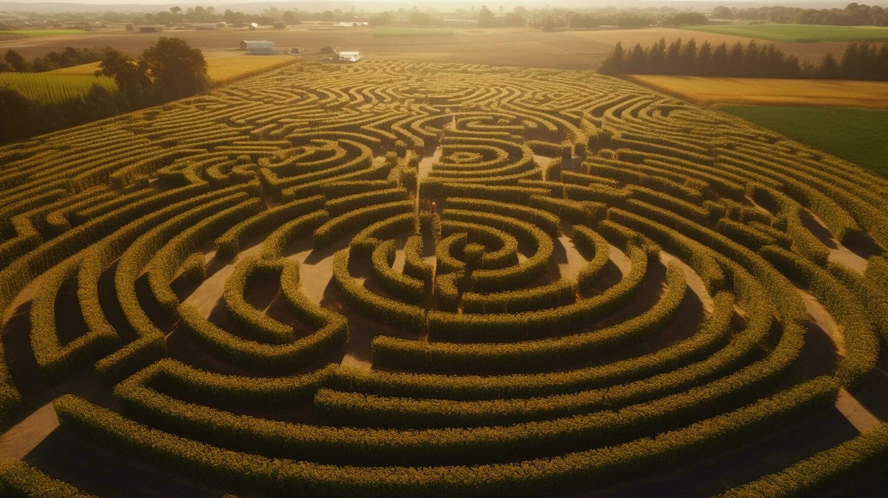 un aereo tiro di un' complesso Mais labirinto no edifici Visualizza ai generato Immagine foto