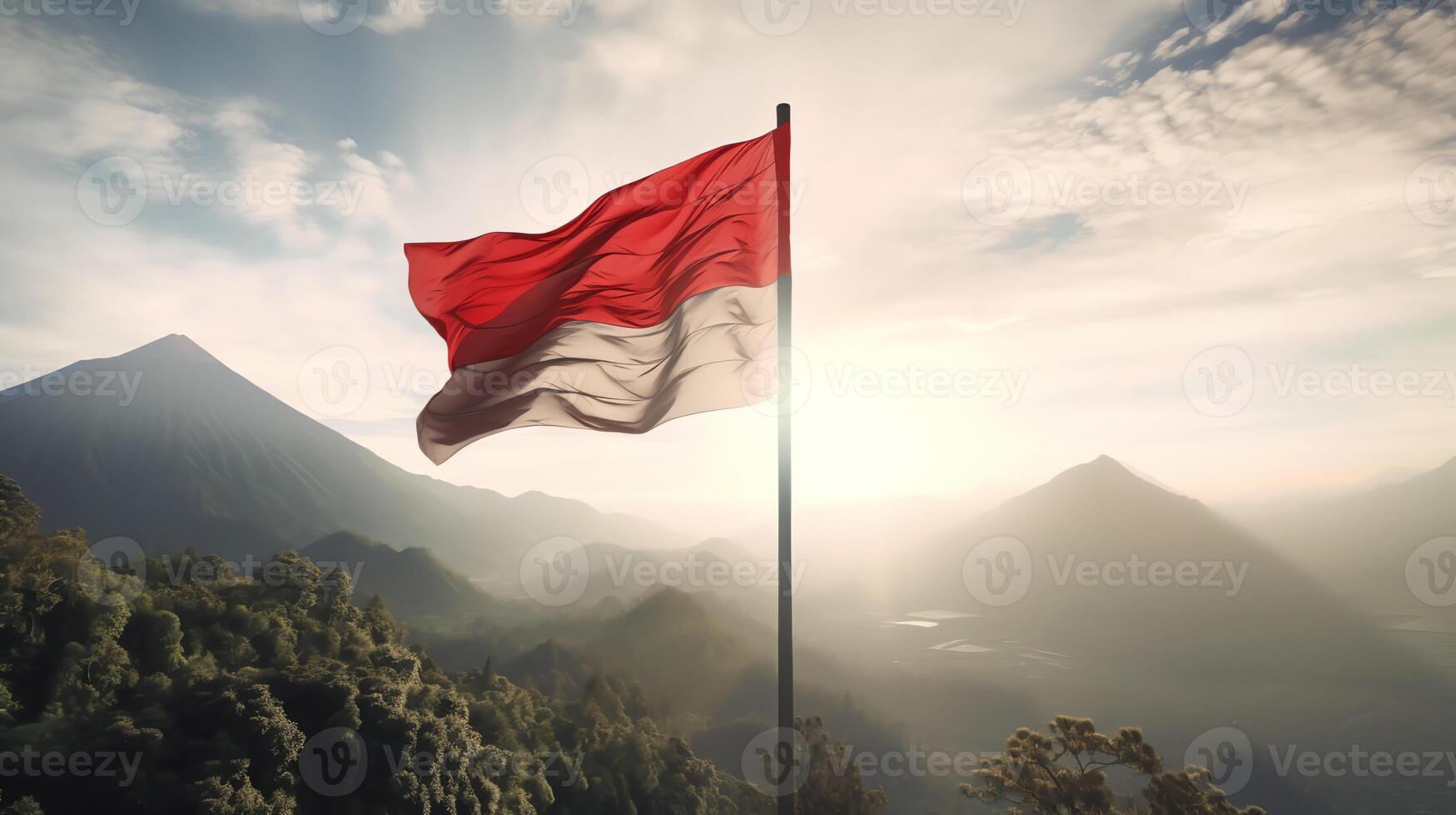 ai generativo un' Indonesia bandiere quello siamo volante nel il aria foto