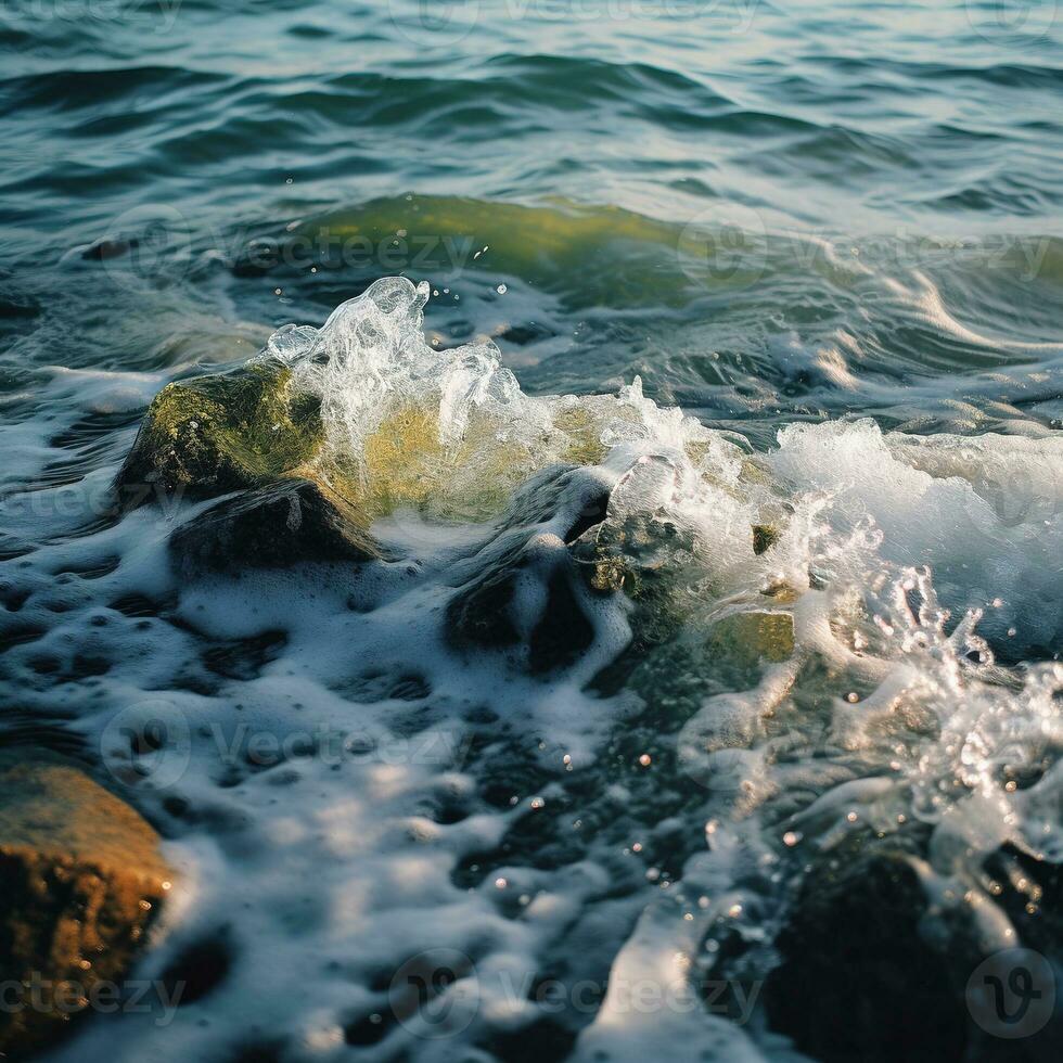 un' grande corpo di acqua con onde In arrivo nel per riva foto