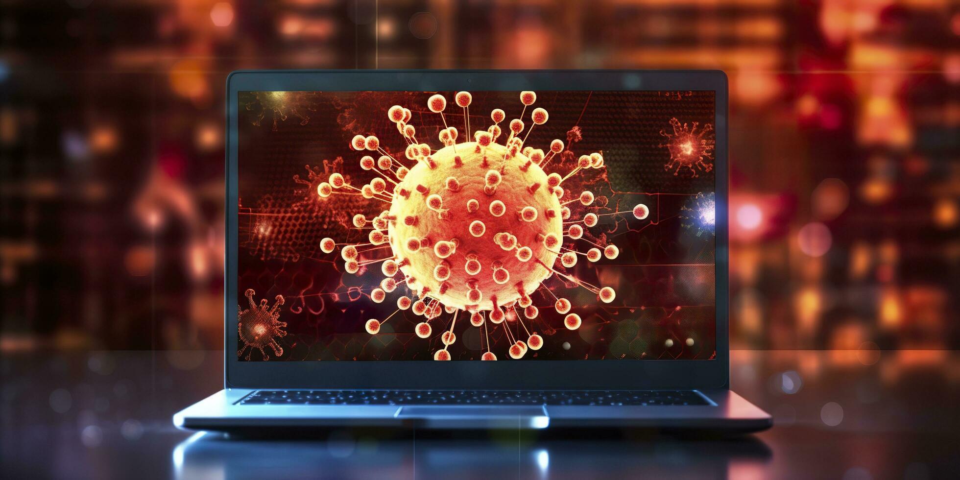 computer schermo mostrando un installazione aggiornare notifica con un' virus simbolo, ai generativo foto