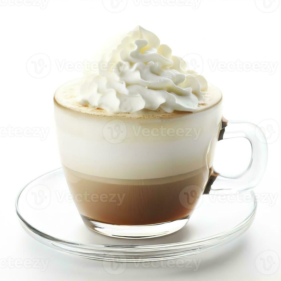 caffee latte macchiato con frustato crema su bianca sfondo. ai generativo foto
