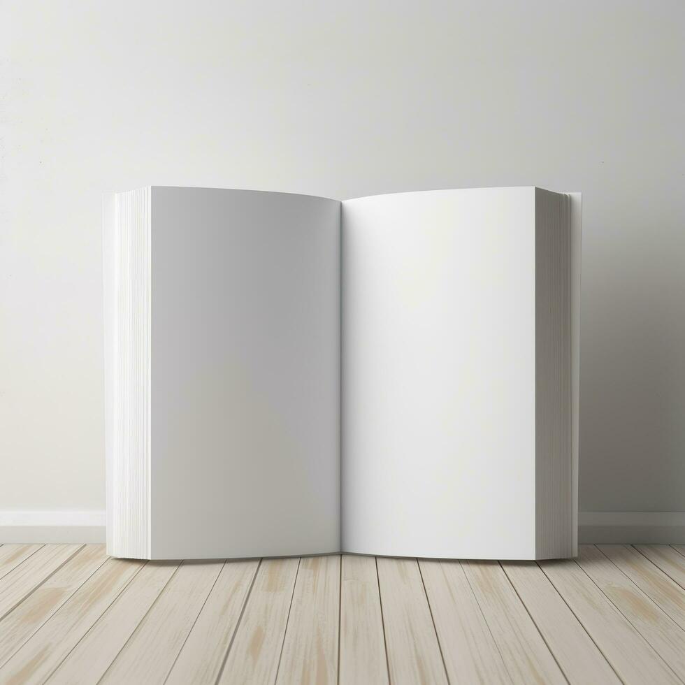 vuoto ha aperto libro modello isolato su bianca sfondo. generativo ai foto