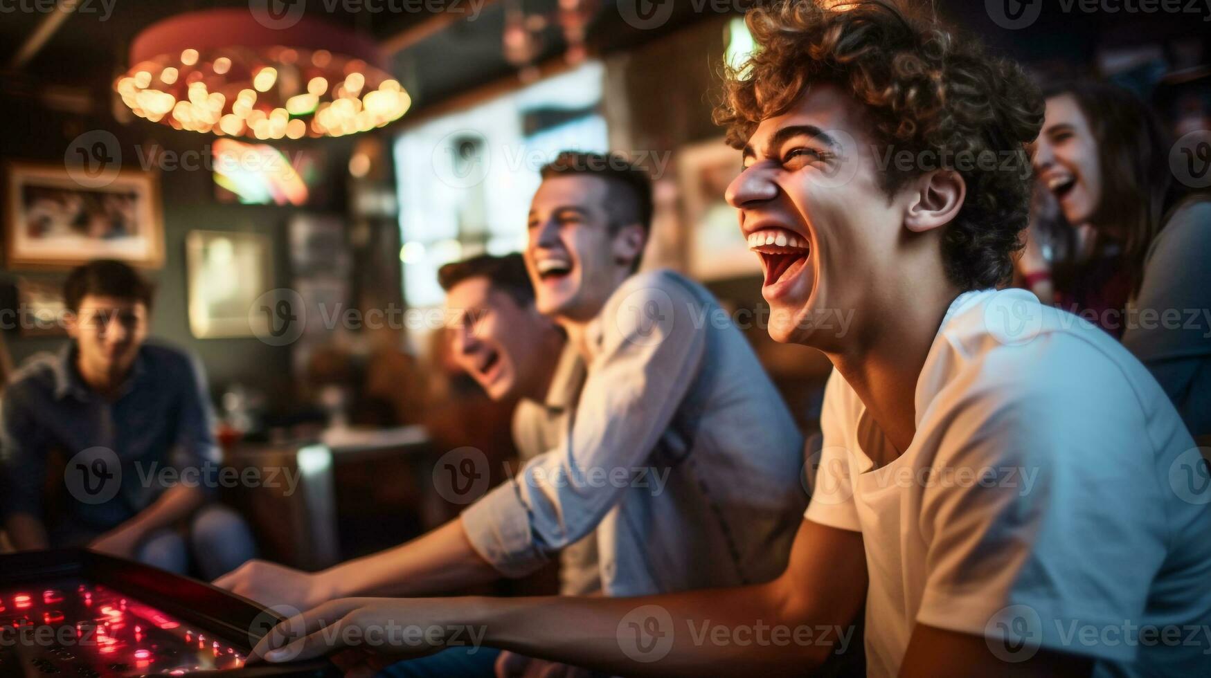 un' persona ridendo come essi giocare un' gioco, mentale Salute immagini, fotorealistico illustrazione foto