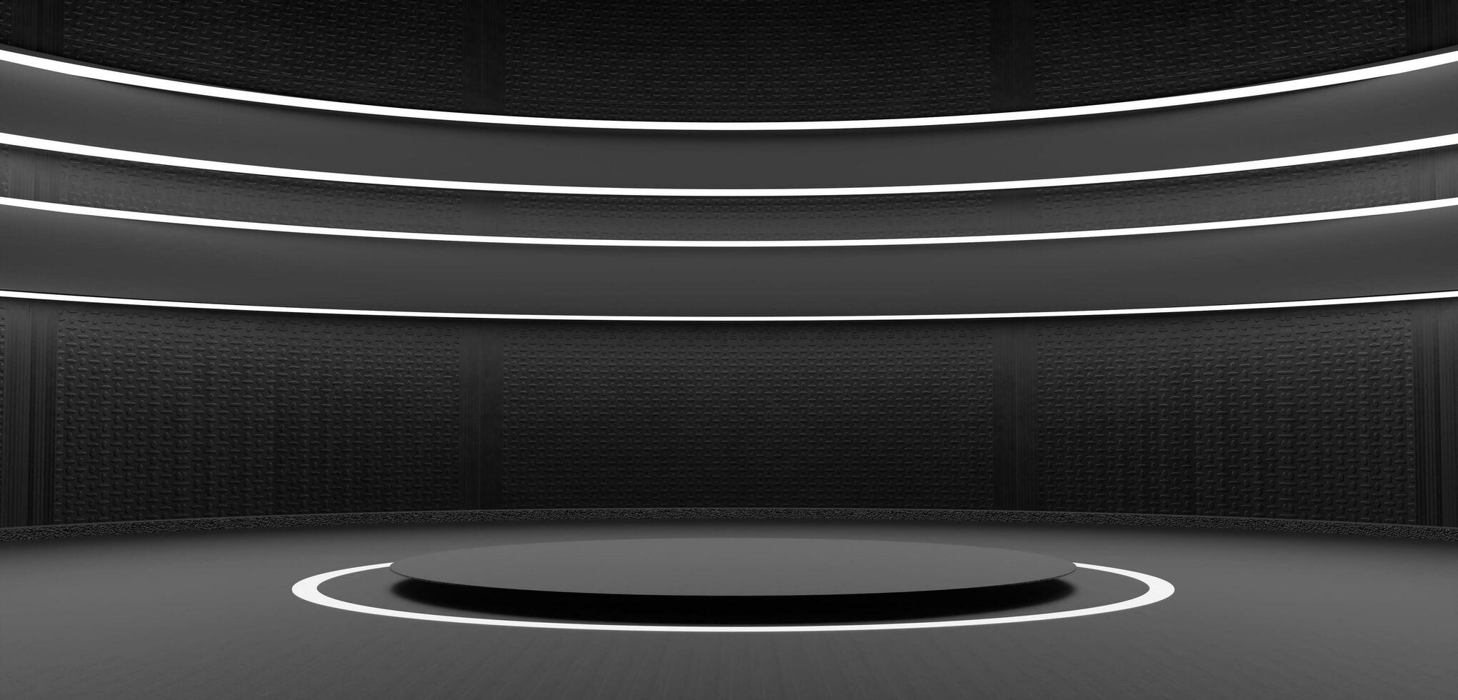circolare podio laser showroom tunnel Prodotto puntello buio tono Prodotto posizionamento studio arco palcoscenico moderno vuoto circolare arena. il giro tubo 3d illustrazione foto
