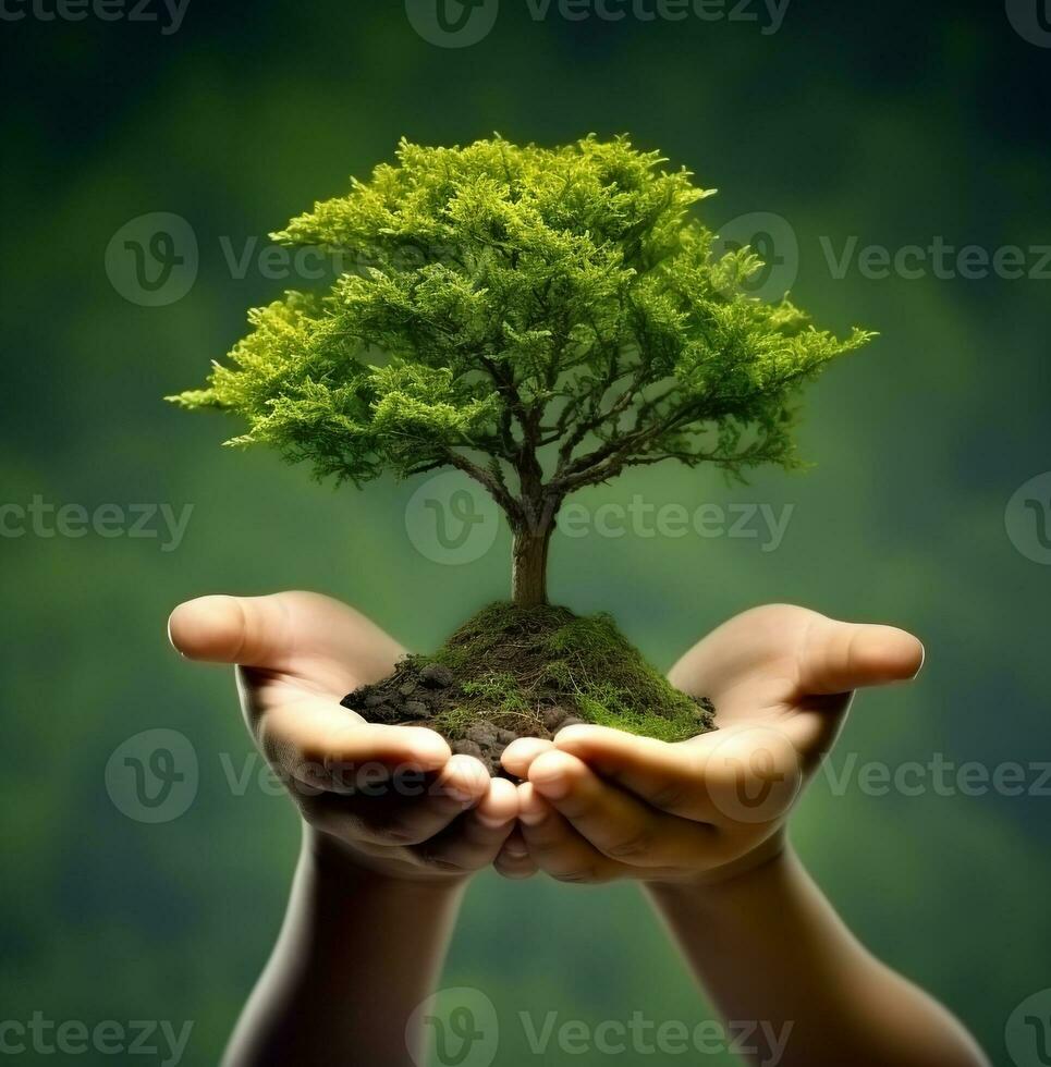 bambino mano Tenere albero pianta nel ambientale verde concetto azione foto 3390818, natura azione foto