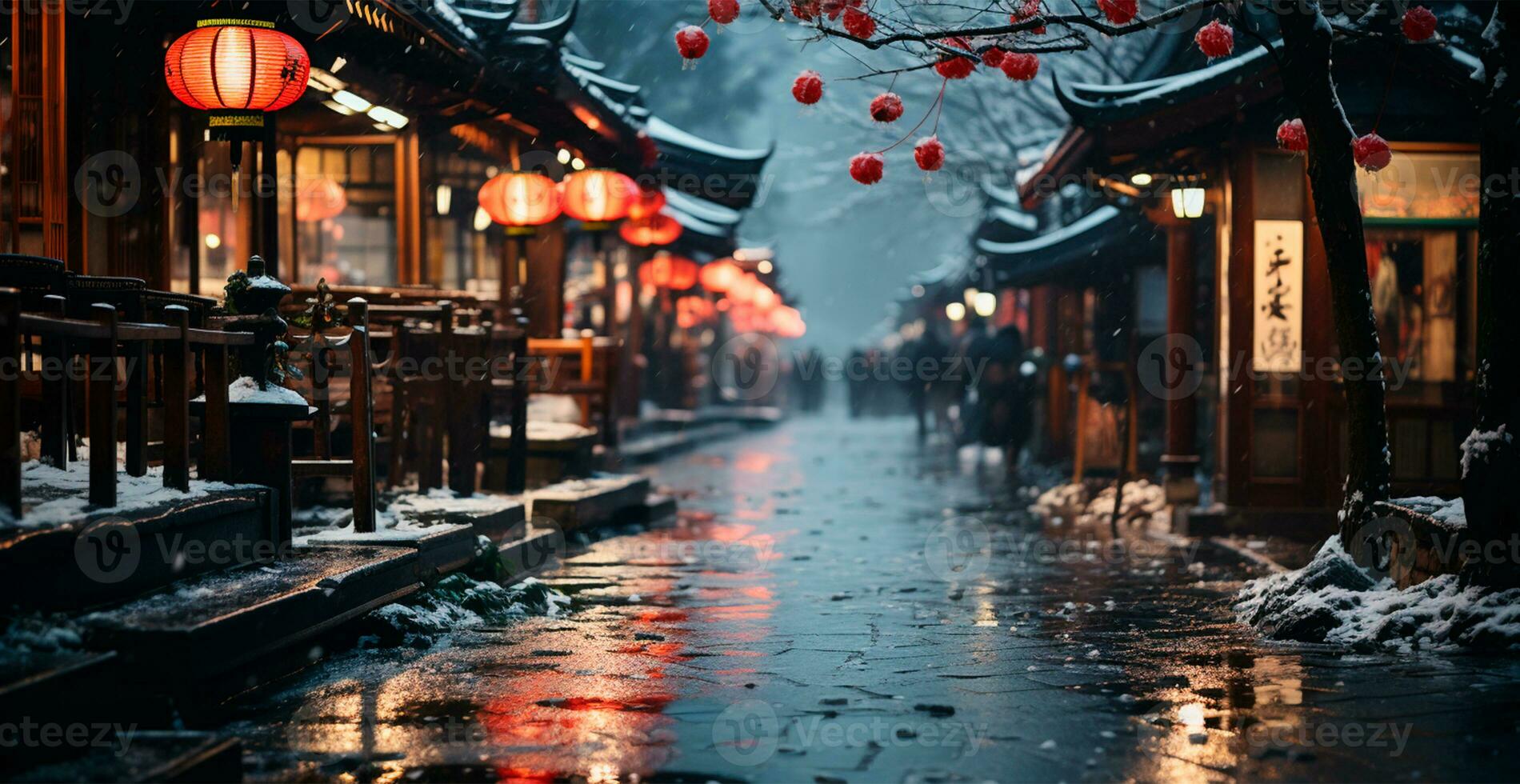 notte nevoso Natale Giappone, nuovo anno vacanza, sfocato sfondo - ai generato Immagine foto