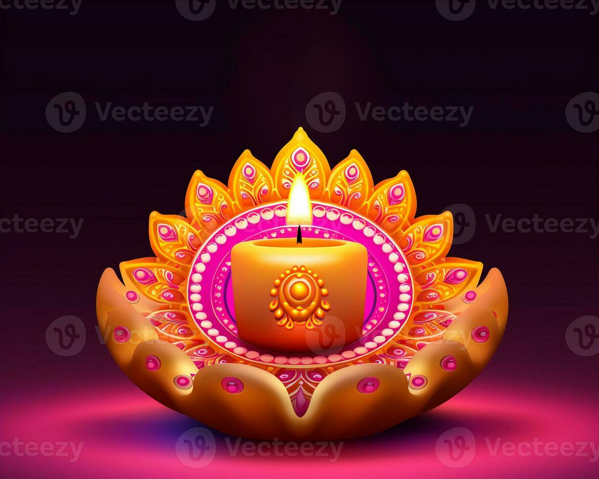 un' Diwali illuminato lampada con luminosa colori e modelli, Diwali azione immagini e illustrazioni foto