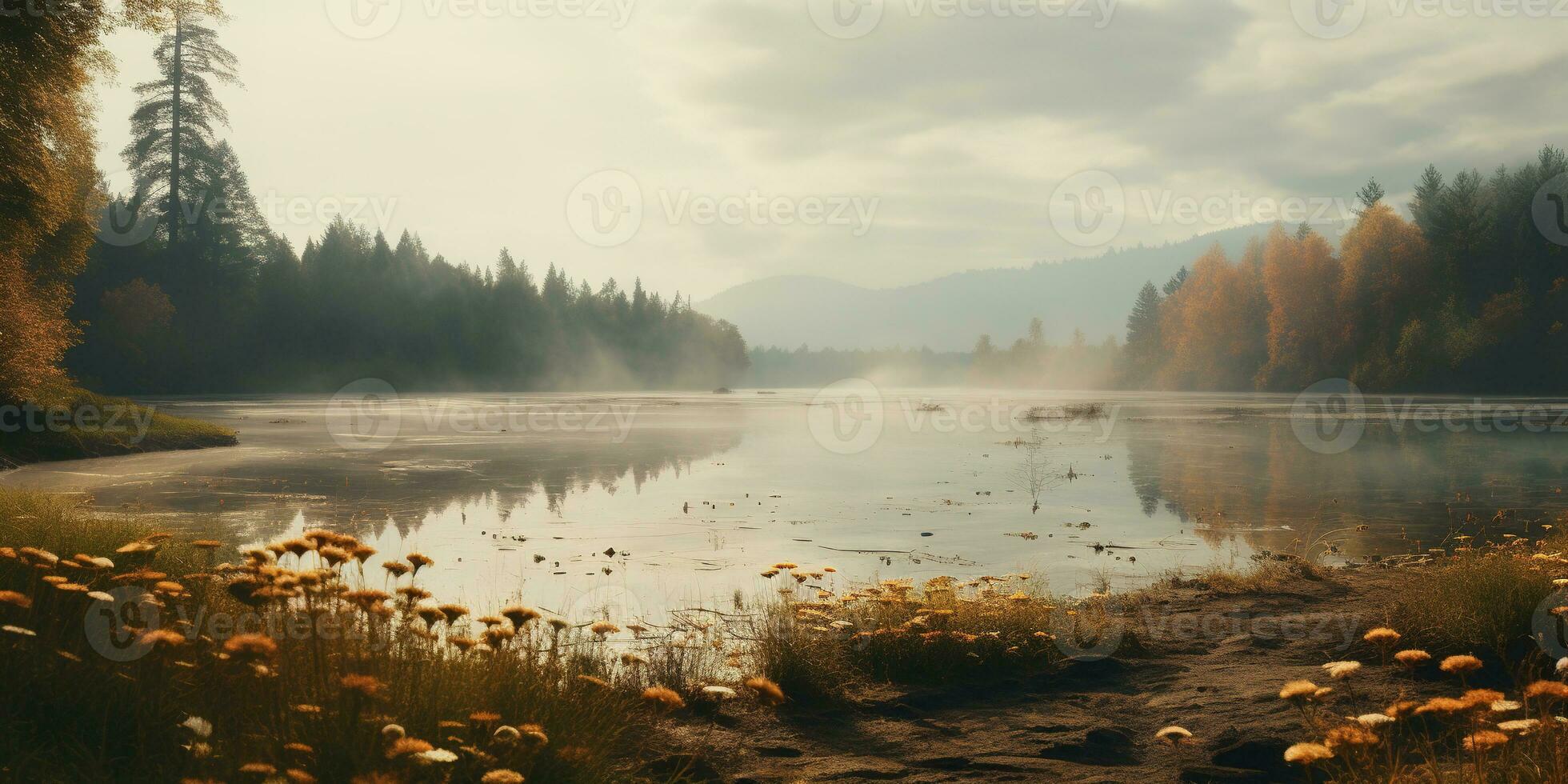 generativo ai, autunno estetico paesaggio panorama, smorzato neutro colori. foto