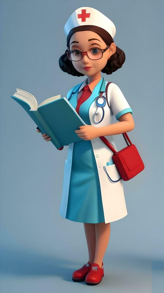 3d cartone animato infermiera personaggio trasudante calore e compassione foto
