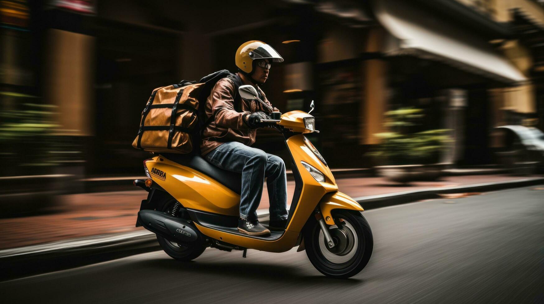 un' uomo equitazione giù il strada su un' vespa foto