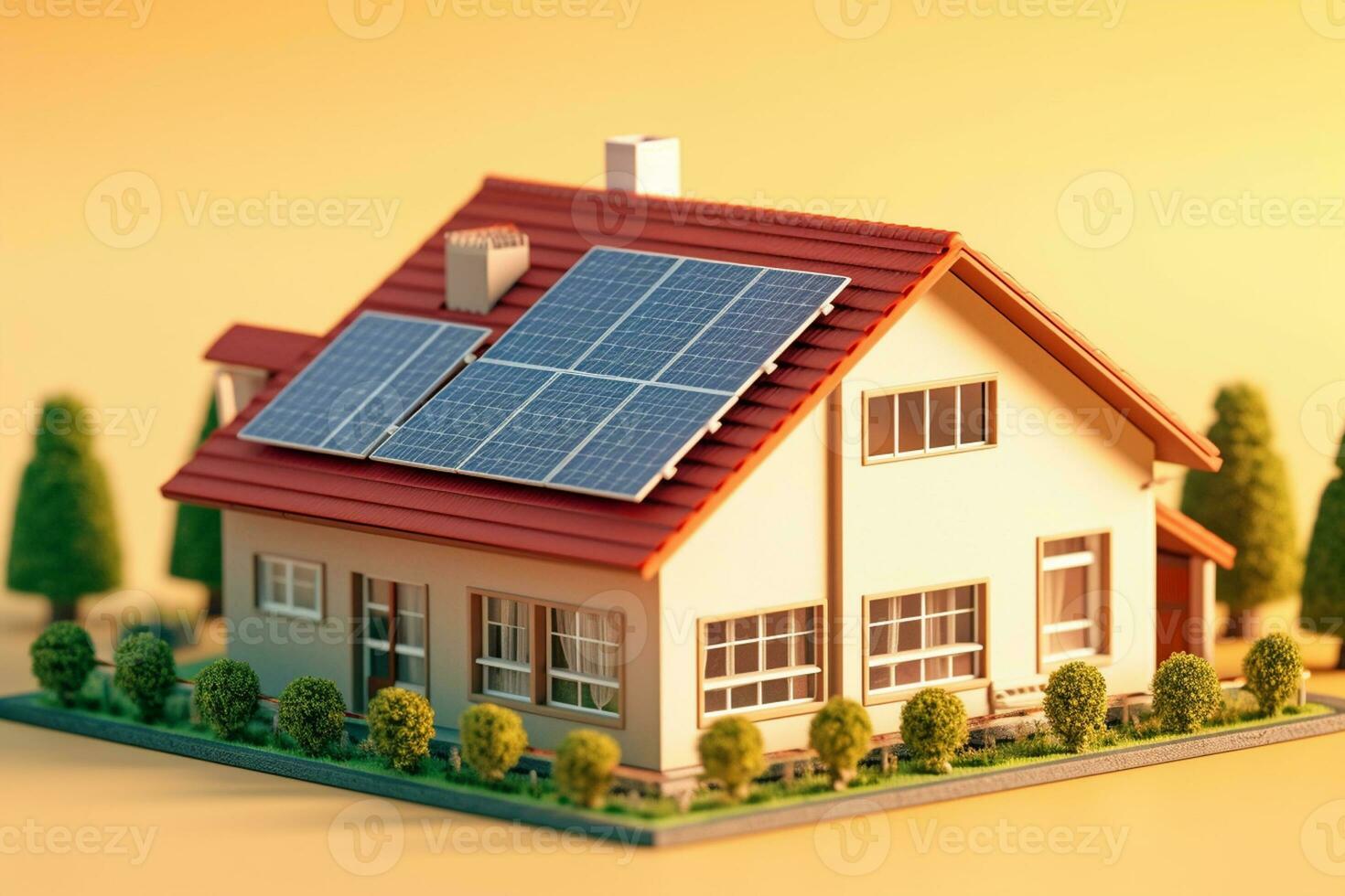 Casa con solare pannelli su il tetto. alternativa energia fonte. 3d illustrazione. ai generato foto