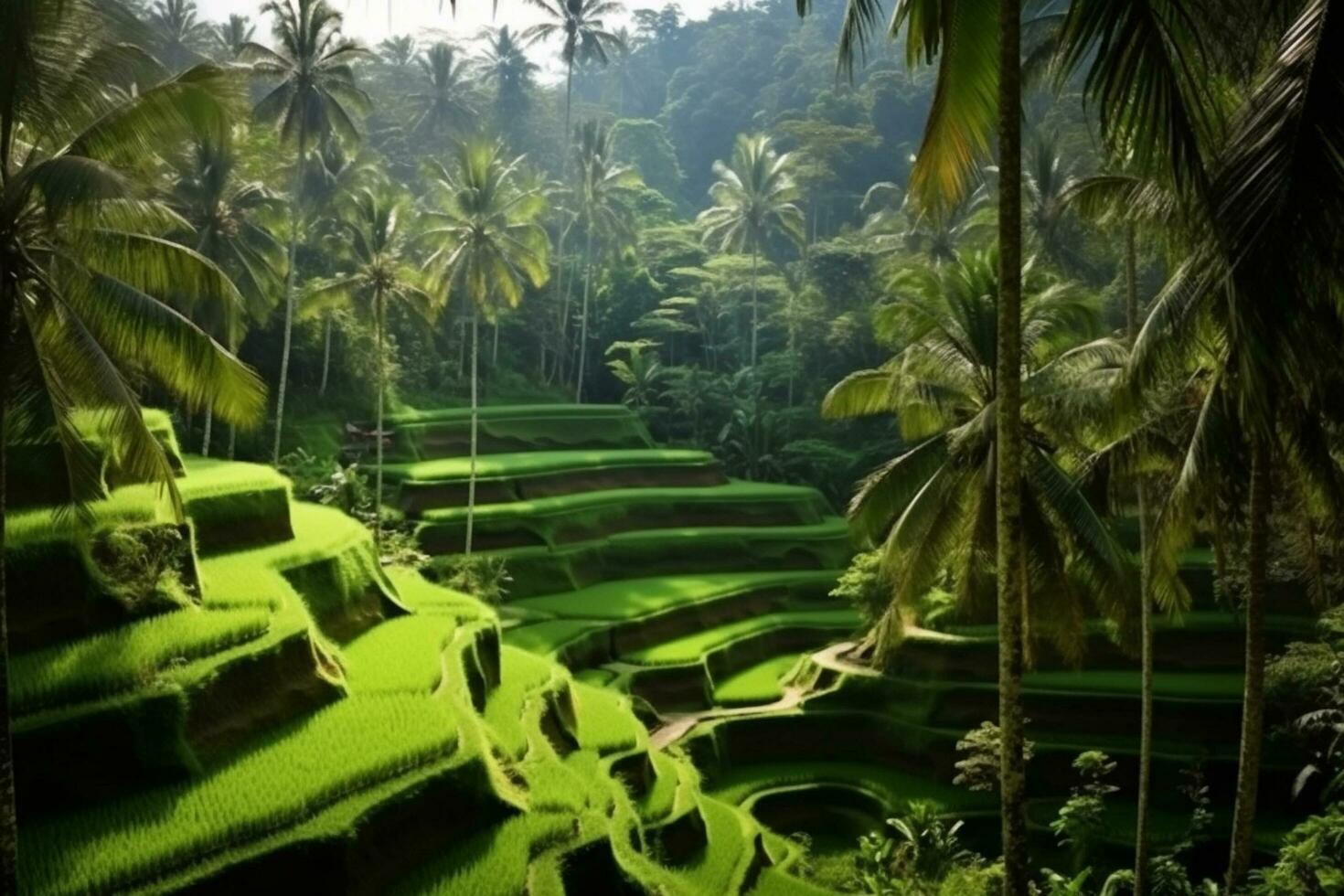 riso terrazze nel bali isola, Indonesia. 3d interpretazione ai generativo foto