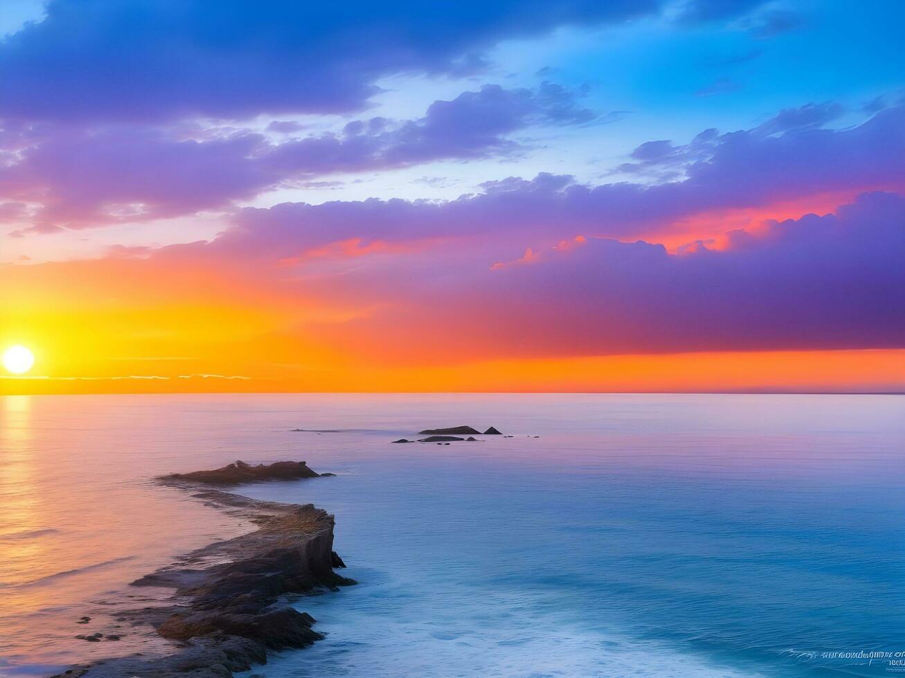 natura bellezza brilla nel tranquillo costiero tramonto, ai generativo foto