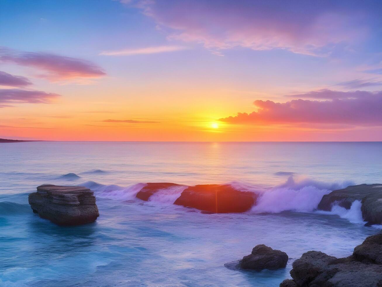 natura bellezza brilla nel tranquillo costiero tramonto, ai generativo foto