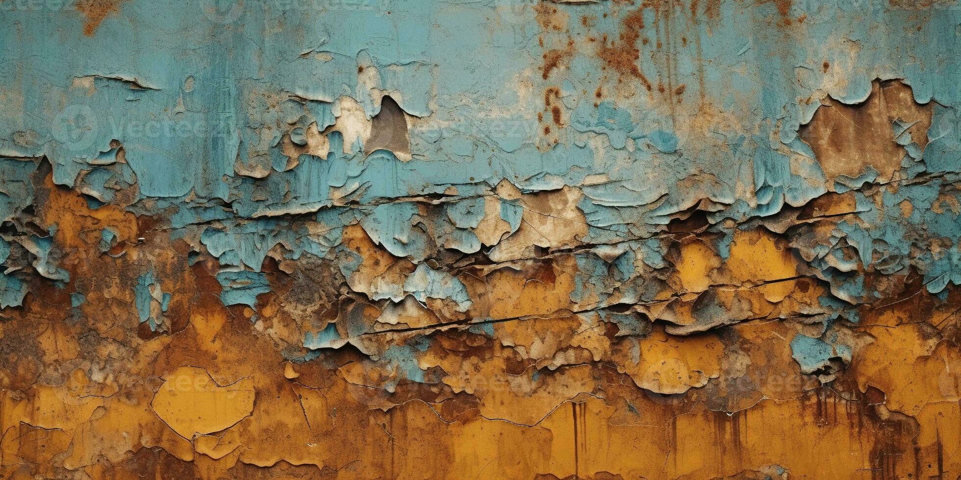 generativo ai, arrugginito blu e turchese metallo sfondo. grunge vecchio parete struttura foto