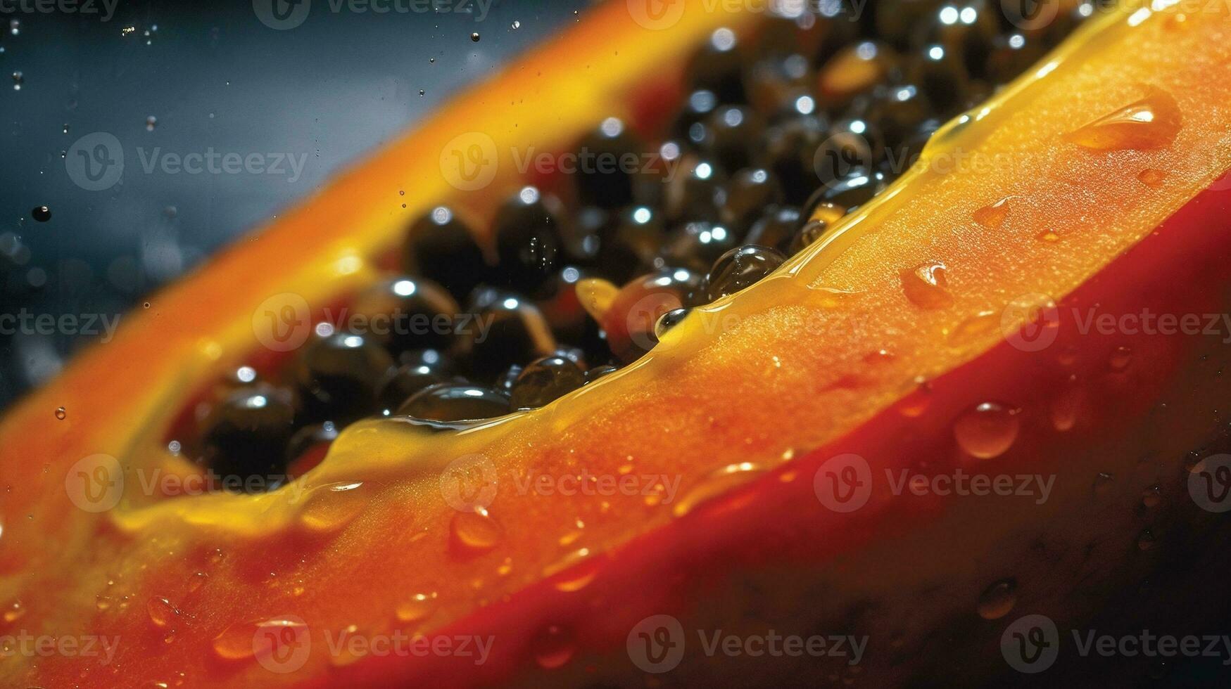 generativo ai, macro fresco metà di papaia frutta sfondo. tropicale esotico avvicinamento foto con gocce