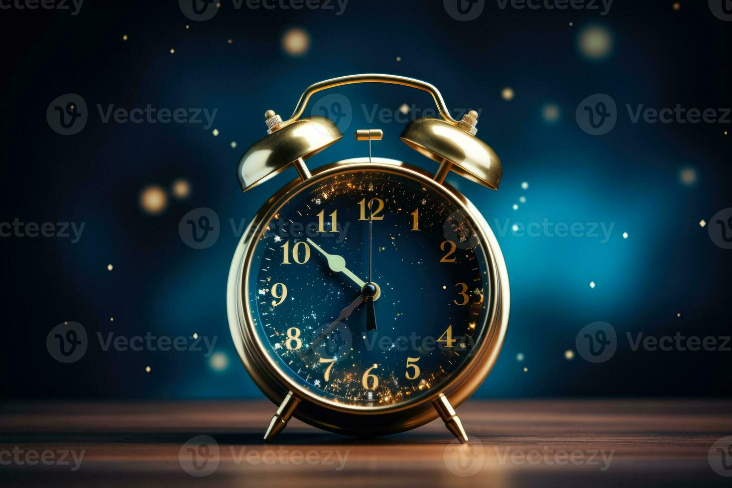 ansia orologio simboleggiante insonnia isolato su un' mezzanotte blu pendenza sfondo foto