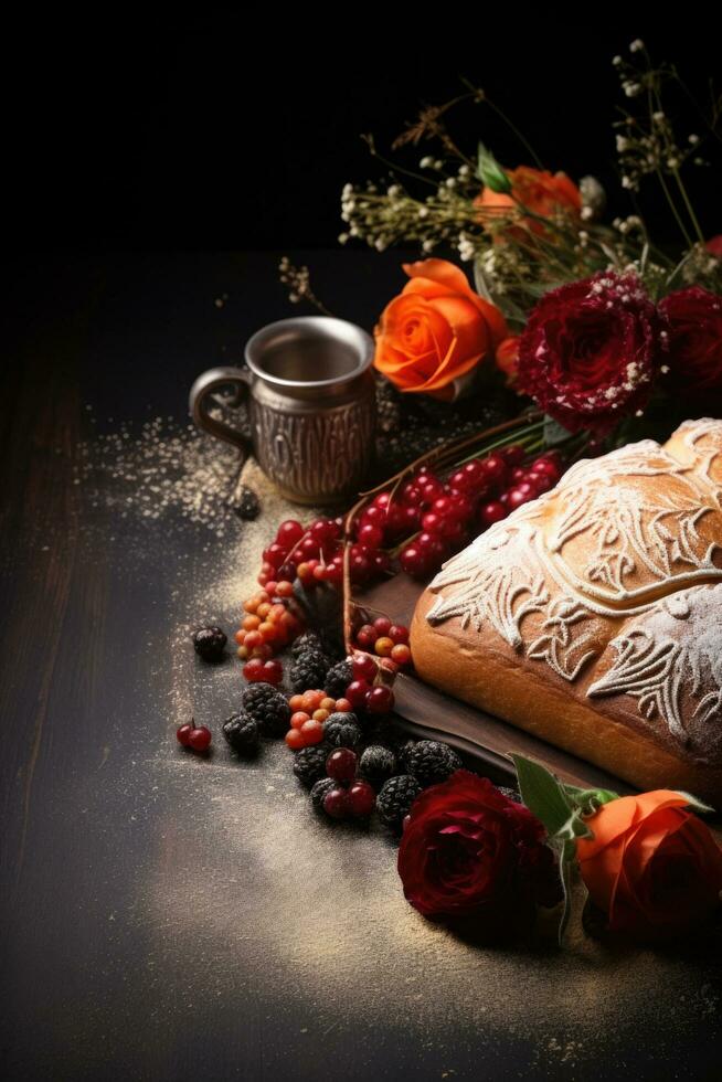 simbolico pane di il morto padella de muerto preparativi sfondo con vuoto spazio per testo foto