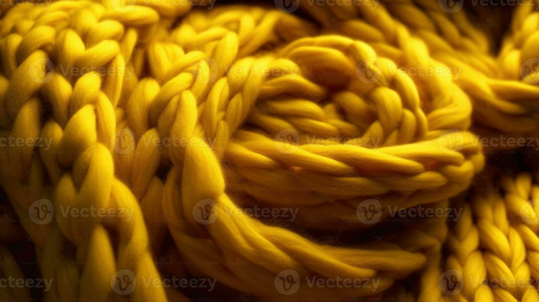 generativo ai, a maglia giallo maglione struttura avvicinamento, giallo o leggero arancia astratto sfondo, color senape fondale foto