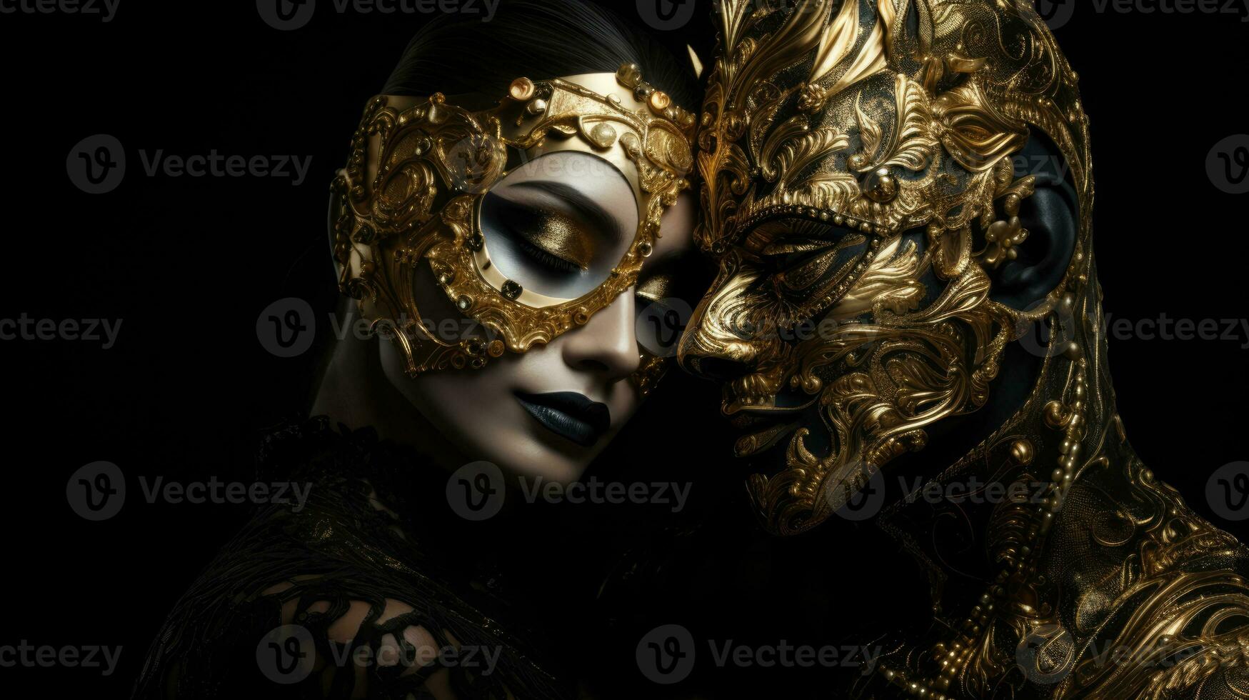 d'oro teatrale maschere. astratto costume per futuristico produzioni. foto
