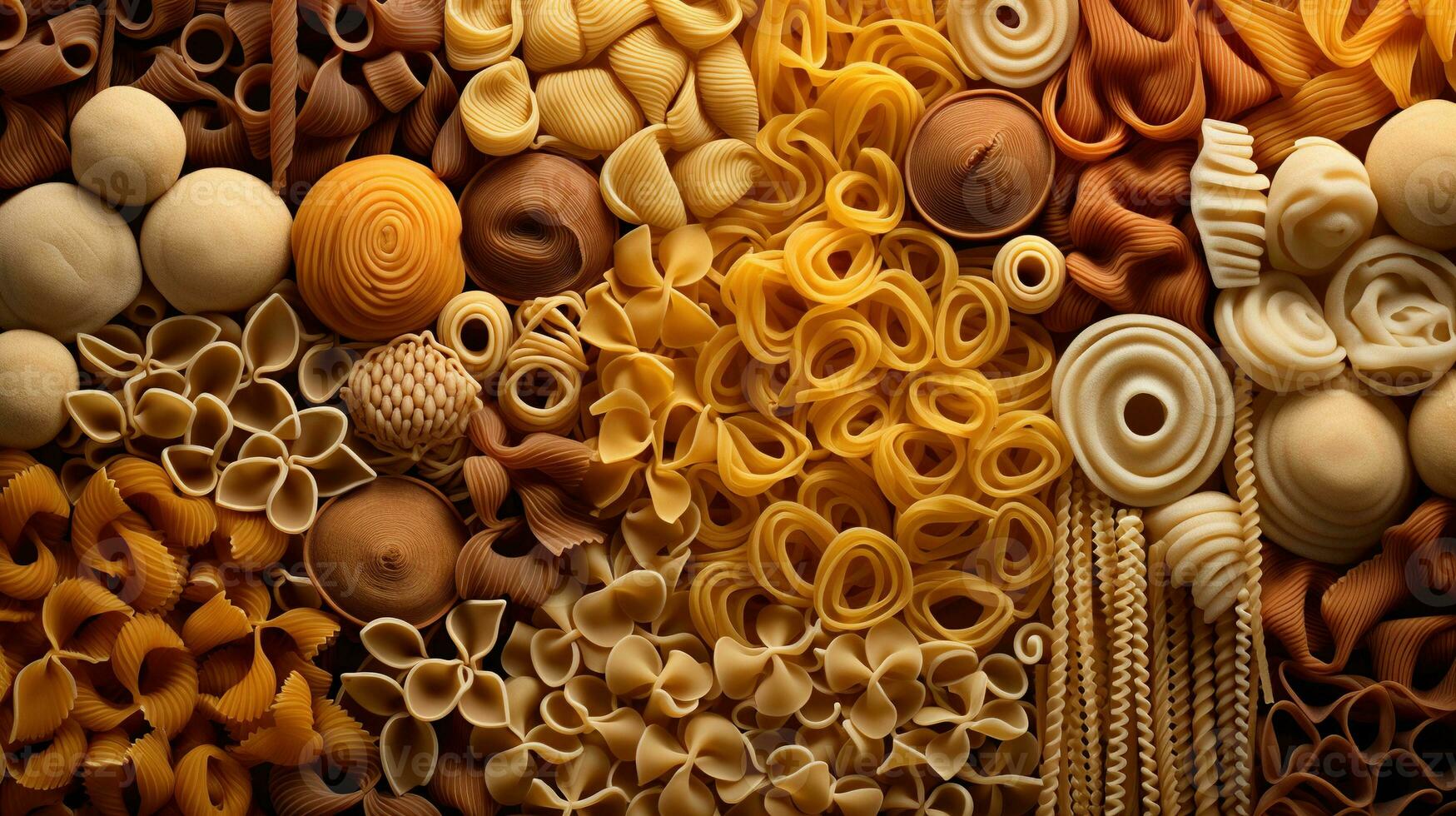 generativo ai, varietà di tipi, colori e forme di italiano pasta, struttura sfondo foto