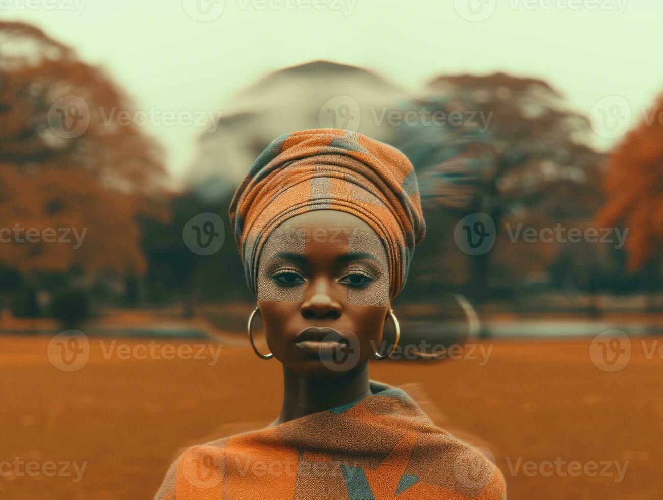 foto di emotivo dinamico posa africano donna nel autunno ai generativo