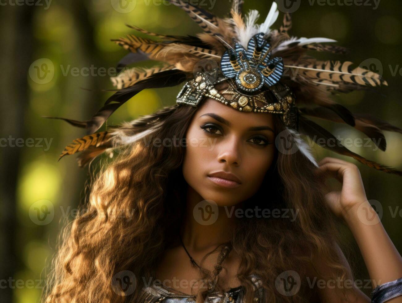 foto di emotivo dinamico posa brasiliano donna nel autunno ai generativo