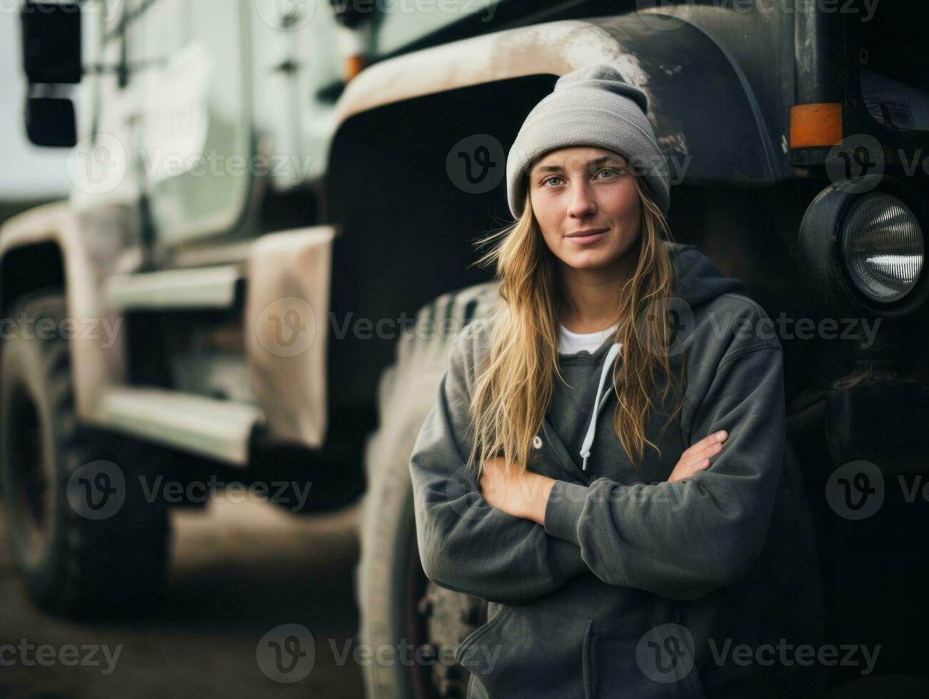 foto tiro di un' naturale donna Lavorando come un' costruzione lavoratore ai generativo