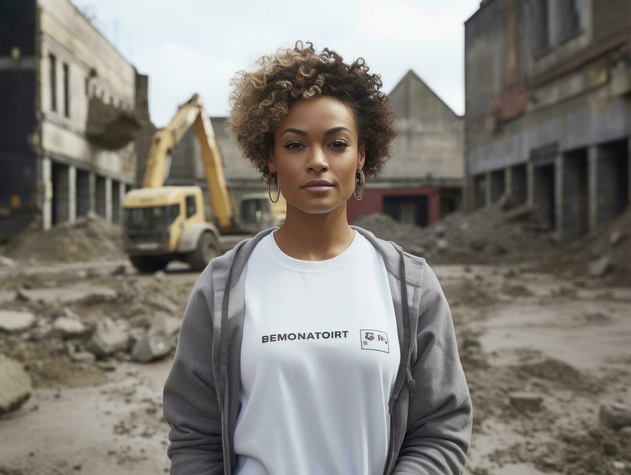 foto tiro di un' naturale donna Lavorando come un' costruzione lavoratore ai generativo