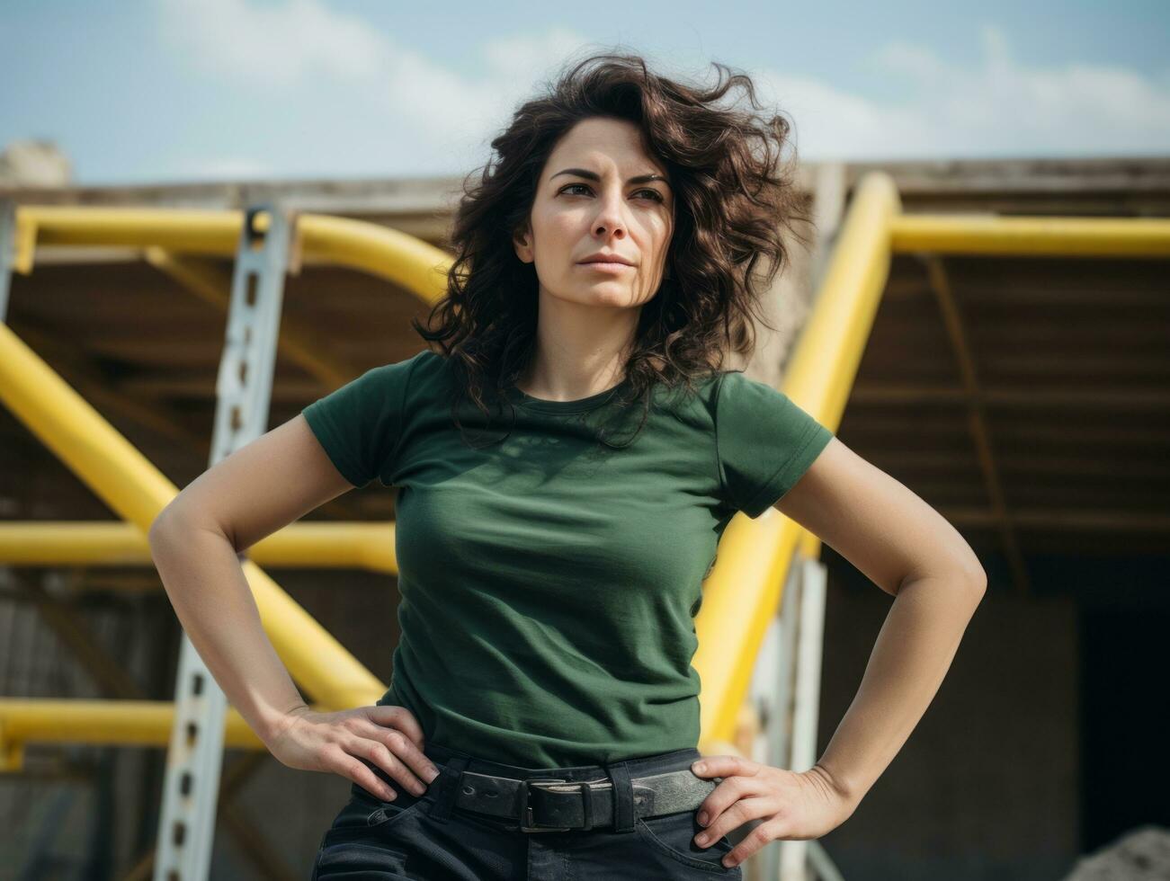 foto tiro di un' naturale donna Lavorando come un' costruzione lavoratore ai generativo