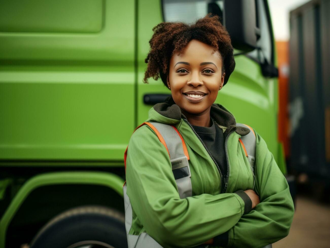 foto tiro di un' naturale donna Lavorando come un' costruzione lavoratore ai generativo