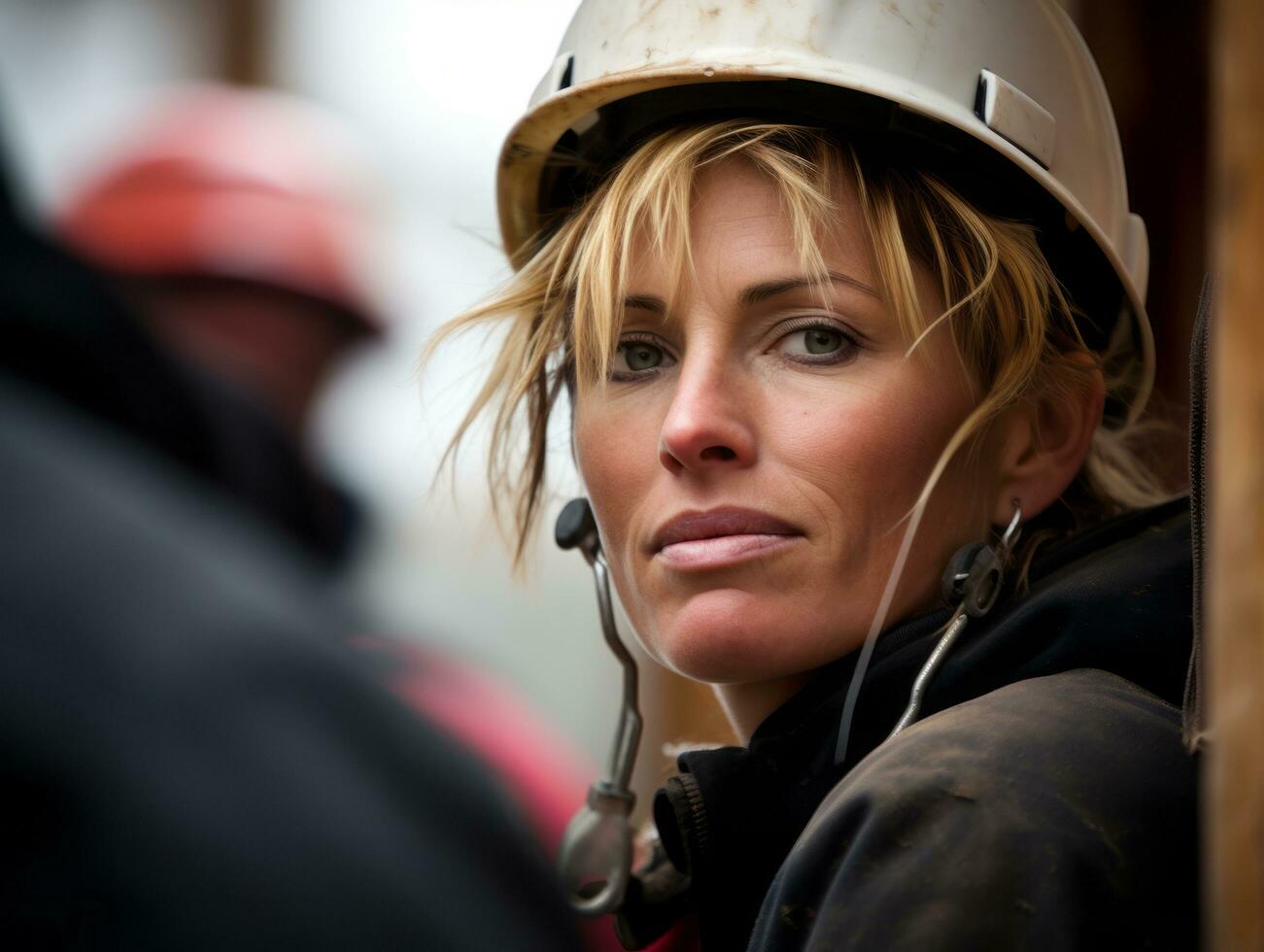 foto tiro di un' naturale donna Lavorando come un' costruzione lavoratore ai generativo