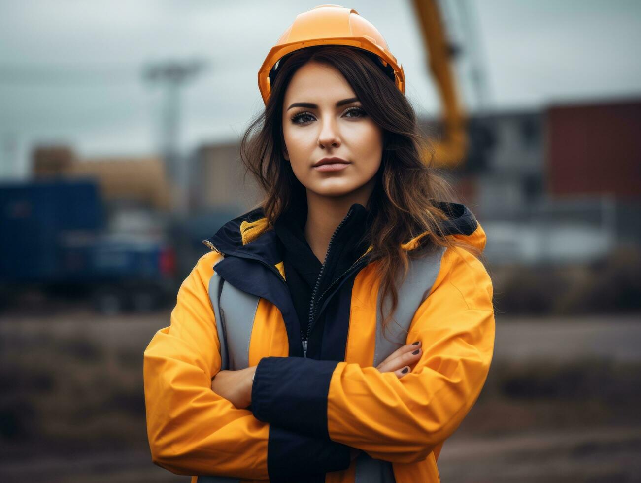 foto tiro di un' naturale donna Lavorando come un' costruzione lavoratore ai generativo