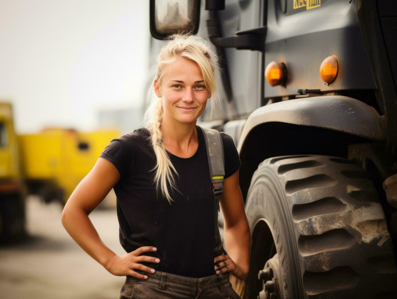 foto tiro di un' naturale donna Lavorando come un' costruzione lavoratore ai generativo