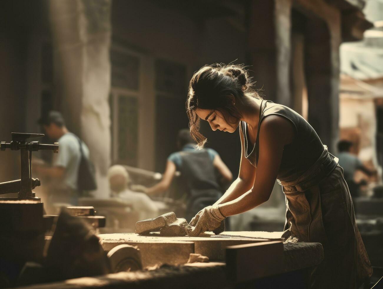 foto tiro di un' naturale donna Lavorando come un' costruzione lavoratore ai generativo