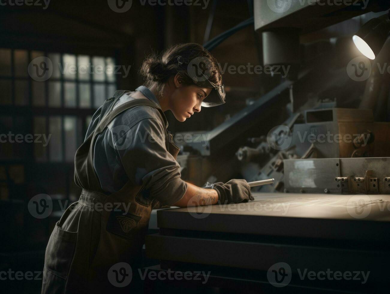 foto tiro di un' naturale donna Lavorando come un' costruzione lavoratore ai generativo