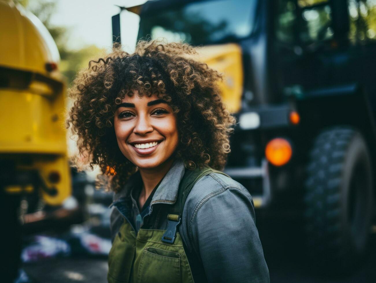 foto tiro di un' naturale donna Lavorando come un' costruzione lavoratore ai generativo