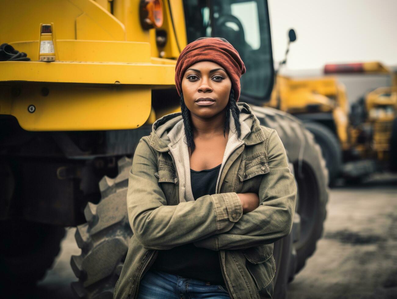 foto tiro di un' naturale donna Lavorando come un' costruzione lavoratore ai generativo