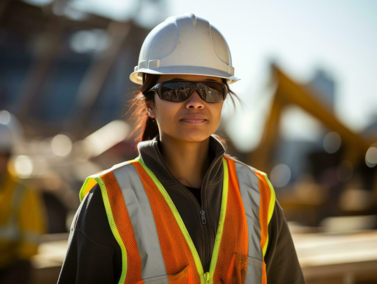 foto tiro di un' naturale donna Lavorando come un' costruzione lavoratore ai generativo