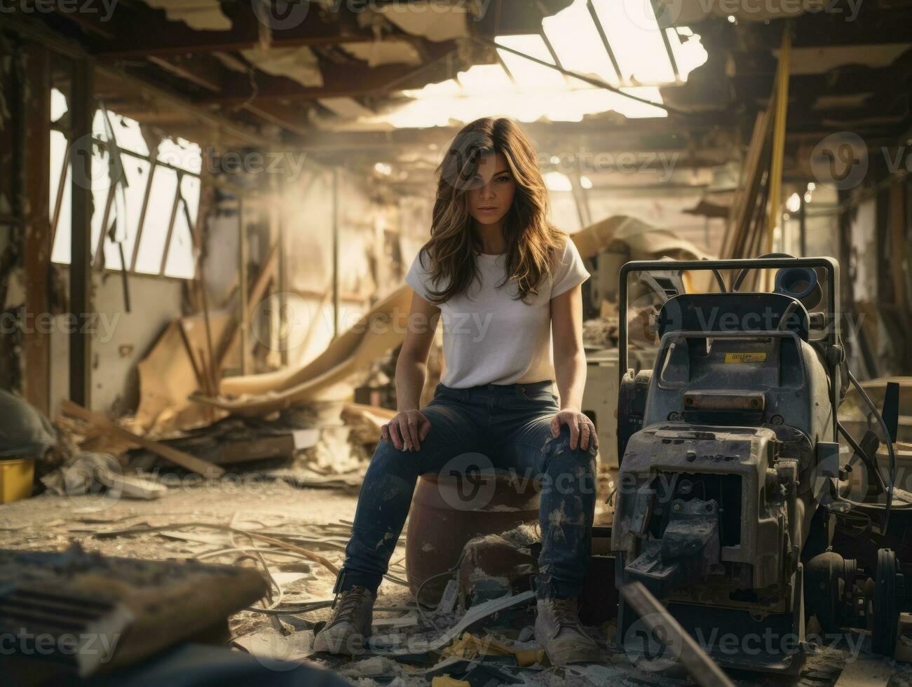 foto tiro di un' naturale donna Lavorando come un' costruzione lavoratore ai generativo