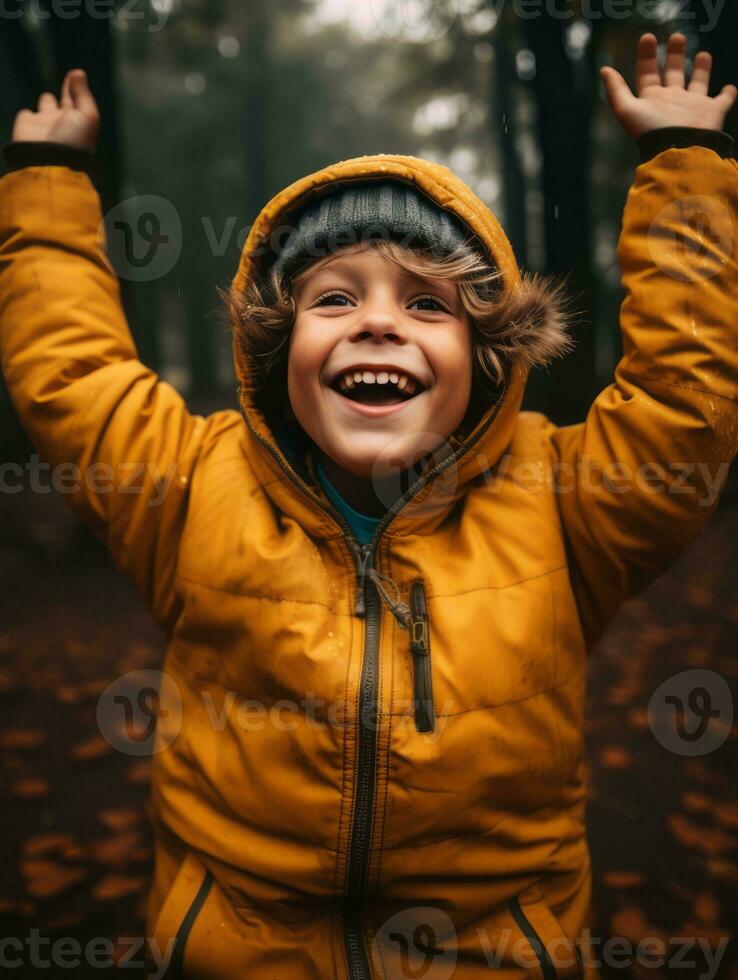 emotivo dinamico posa brasiliano ragazzo nel autunno ai generativo foto